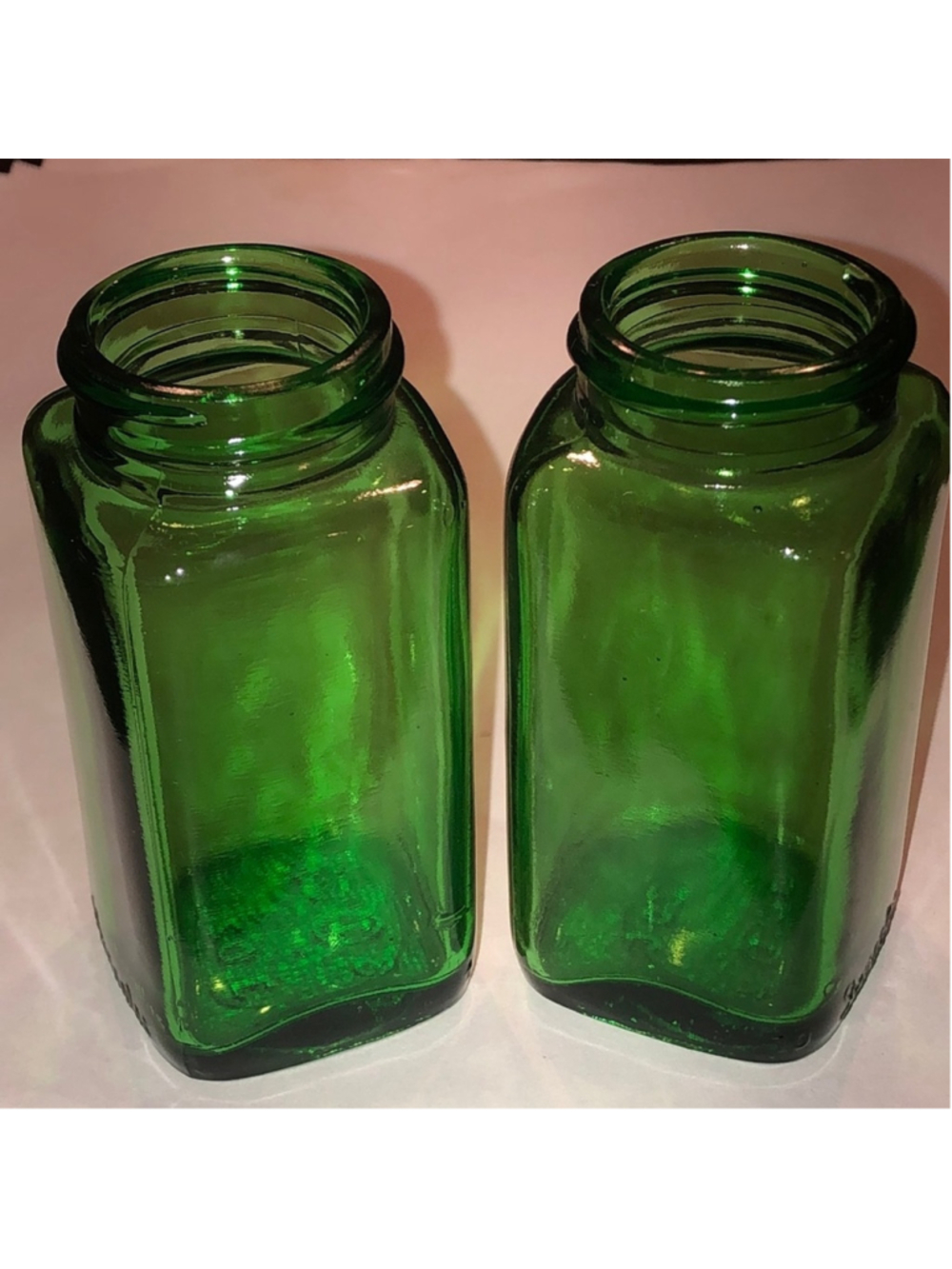 Duraglas Vintage 3 OZ Green Glass Jars - Set of 2
